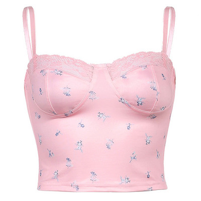 Stilīgs sieviešu krūtis ar ziedu rakstu un mežģīnēm