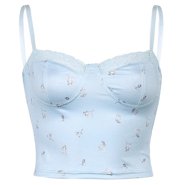 Stilīgs sieviešu krūtis ar ziedu rakstu un mežģīnēm