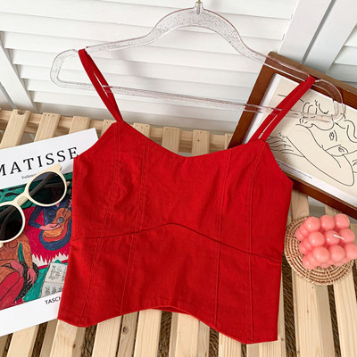 Maiou scurt de damă de zi cu zi cu bretele subțiri în mai multe culori