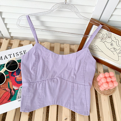 Maiou scurt de damă de zi cu zi cu bretele subțiri în mai multe culori