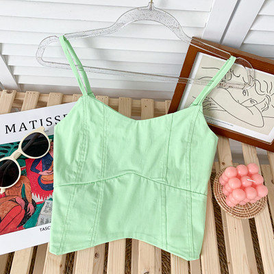 Maiou scurt de damă de zi cu zi cu bretele subțiri în mai multe culori