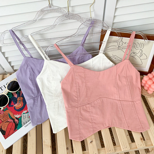 Maiou scurt de damă de zi cu zi cu bretele subțiri în mai multe culori