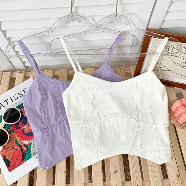 Maiou scurt de damă de zi cu zi cu bretele subțiri în mai multe culori