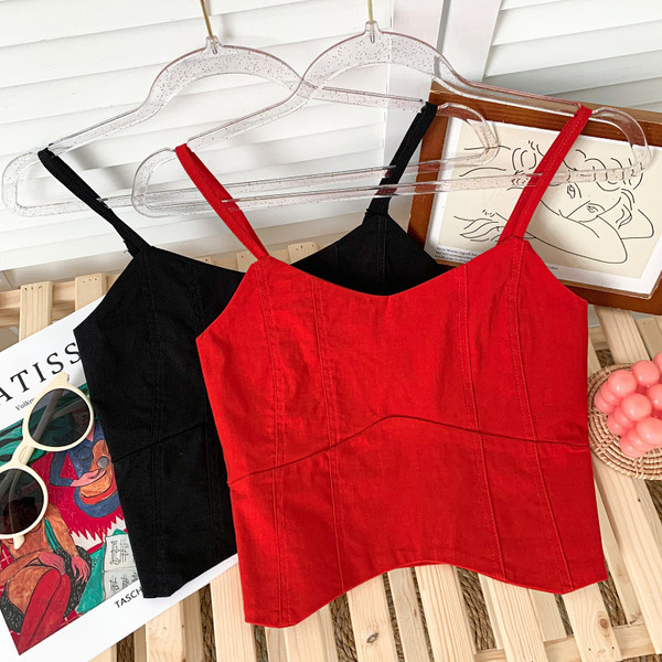 Maiou scurt de damă de zi cu zi cu bretele subțiri în mai multe culori