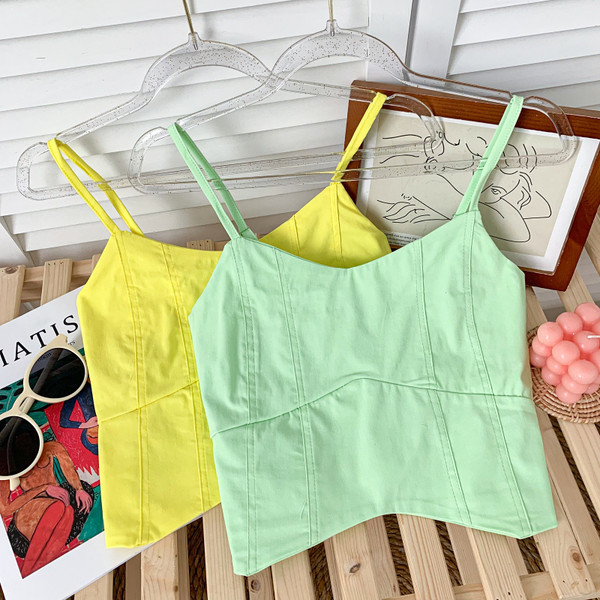 Maiou scurt de damă de zi cu zi cu bretele subțiri în mai multe culori