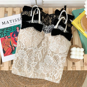 Bustiera dama din dantela cu panglici si bretele subtiri