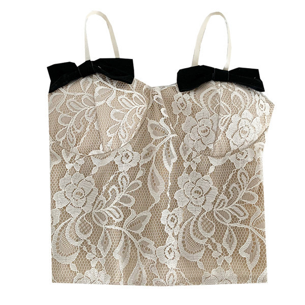 Bustiera dama din dantela cu panglici si bretele subtiri