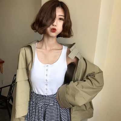 Top scurt de dama cu bretele si nasturi largi