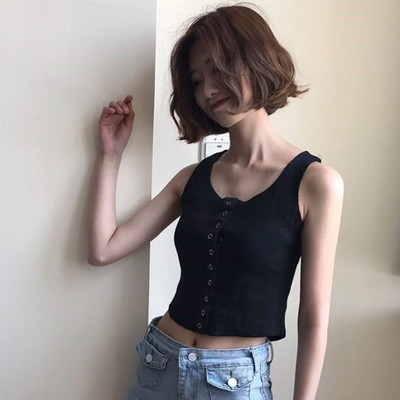 Top scurt de dama cu bretele si nasturi largi