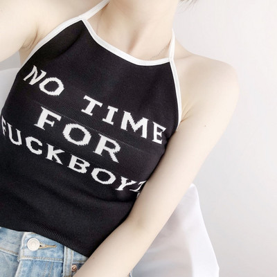 Top scurt de damă cu cravate și inscripție