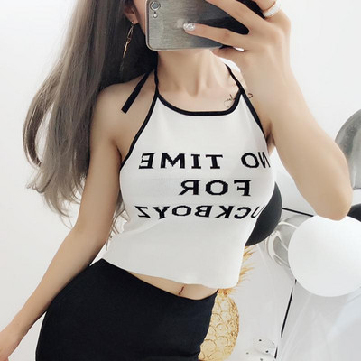 Top scurt de damă cu cravate și inscripție