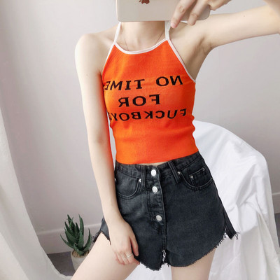 Top scurt de damă cu cravate și inscripție