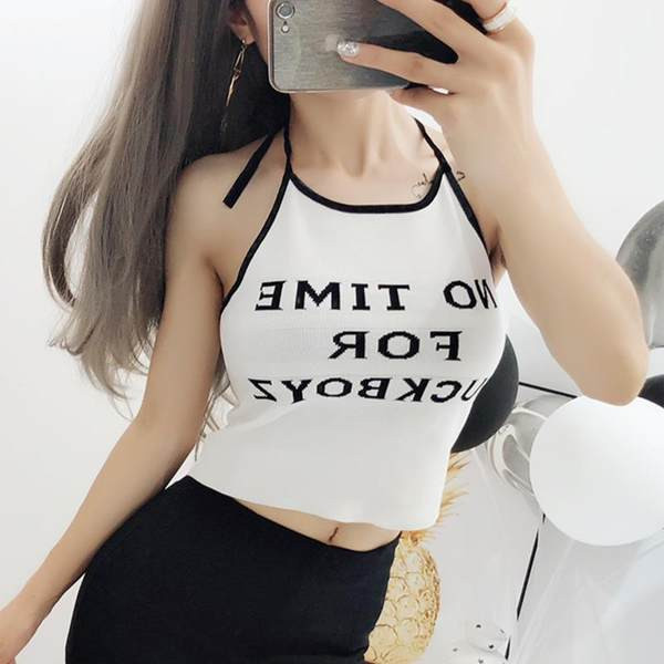 Top scurt de damă cu cravate și inscripție