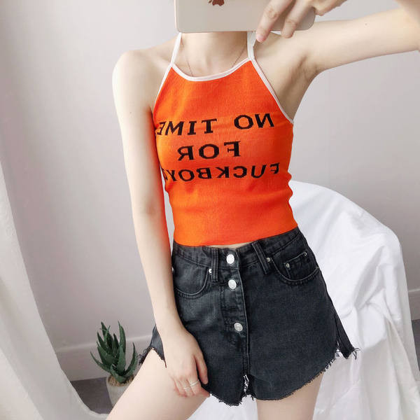 Top scurt de damă cu cravate și inscripție