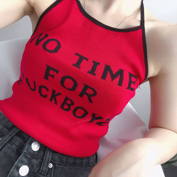 Top scurt de damă cu cravate și inscripție