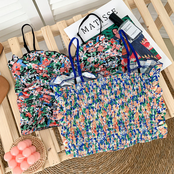 Maieu modern de damă cu model floral și bretele