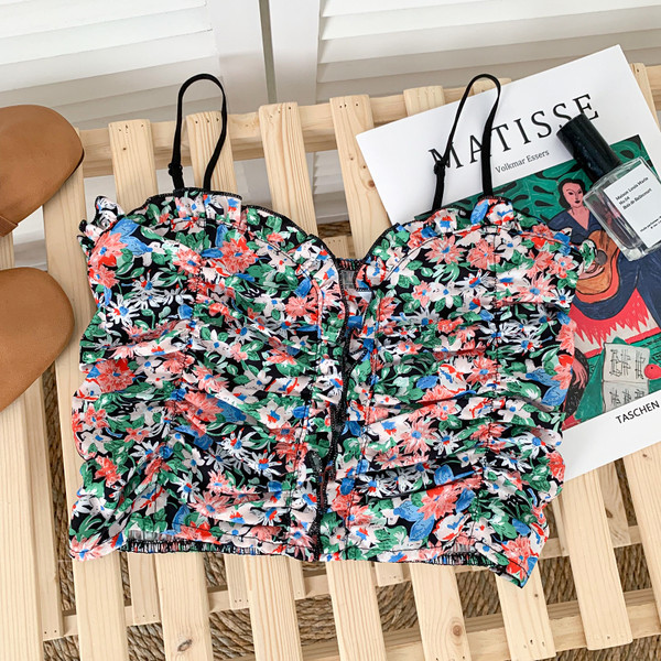 Maieu modern de damă cu model floral și bretele