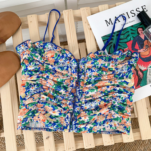 Maieu modern de damă cu model floral și bretele