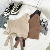 Ikdienas īss sieviešu topiņš ar vienu siksnu un lenti