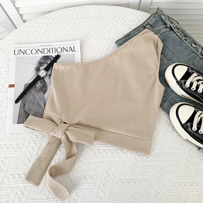 Ikdienas īss sieviešu topiņš ar vienu siksnu un lenti