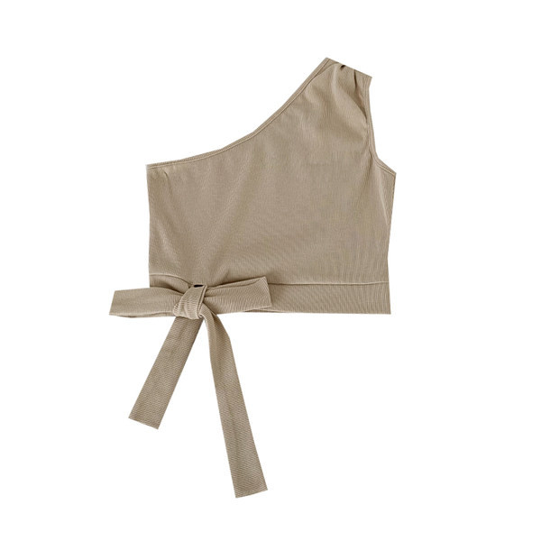 Ikdienas īss sieviešu topiņš ar vienu siksnu un lenti