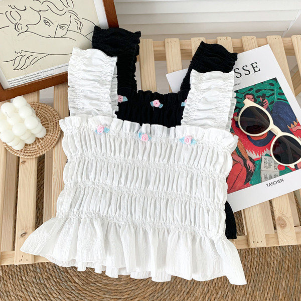 Maieu casual dama cu flori in alb si negru