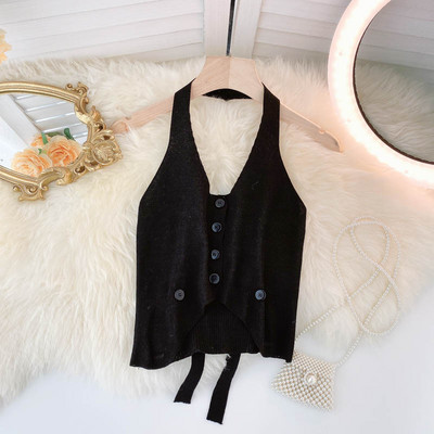 Sieviešu trikotāžas topiņš ar pogām un saitēm