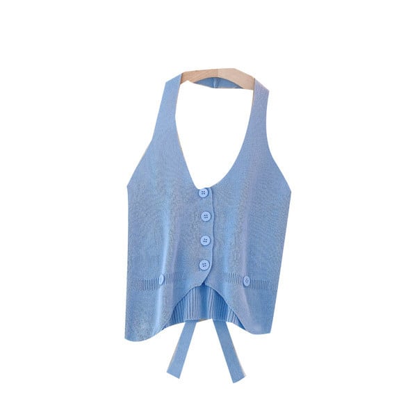 Sieviešu trikotāžas topiņš ar pogām un saitēm