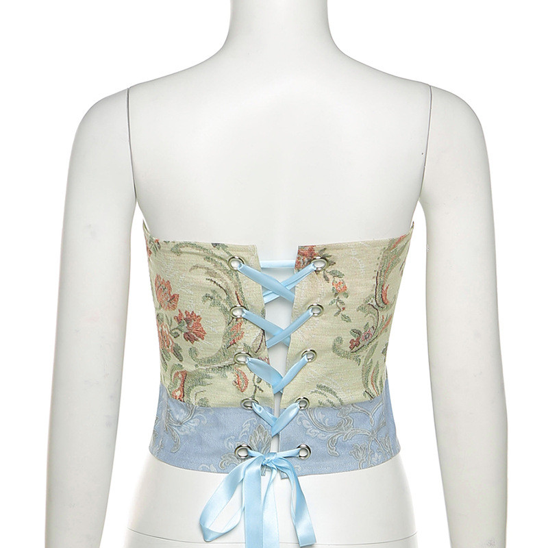 Κομψό γυναικείο μπουστάκι με κέντημα και  κορδόνια