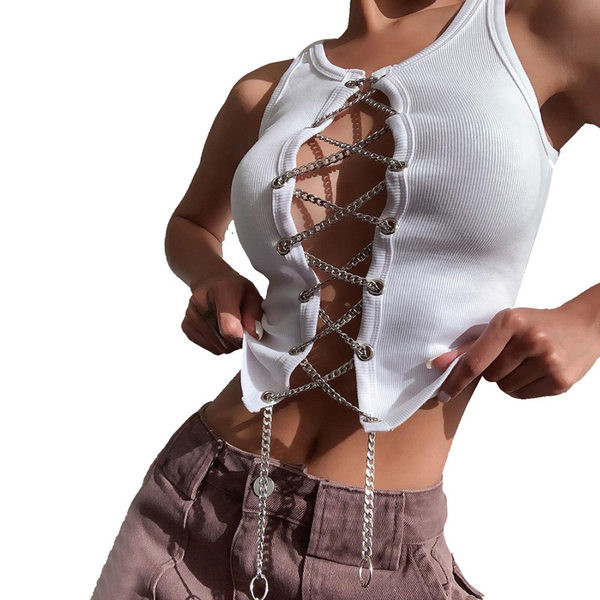 Sieviešu moderna topa ar ovālu kakla izgriezumu un metāla elementiem