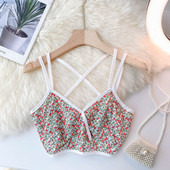 Късо дамско бюстие с флорален десен и тънки презрамки