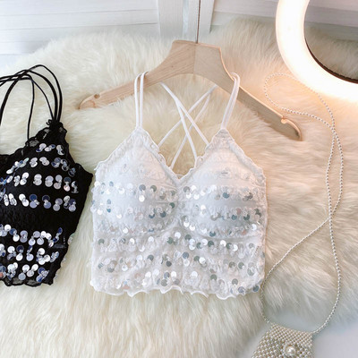 Sieviešu īss topus ar fliteriem un plānām lencēm