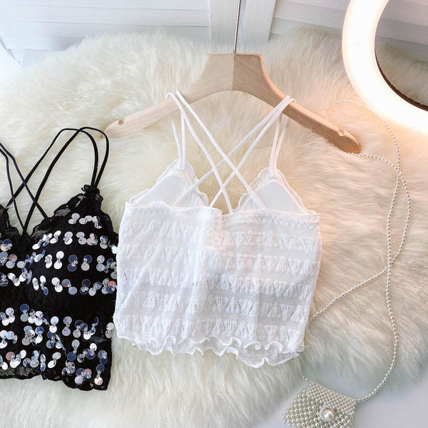 Sieviešu īss topus ar fliteriem un plānām lencēm