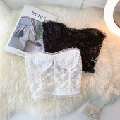 Bustiera scurta de dama din dantela in alb si negru