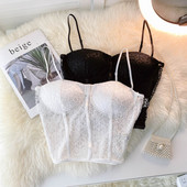 Bustiera scurta de dama cu bretele subtiri in alb-negru