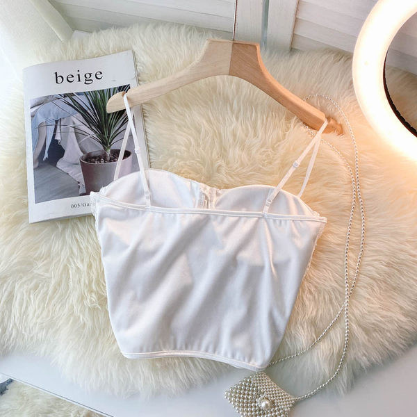 Bustiera scurta de dama cu bretele subtiri in alb-negru