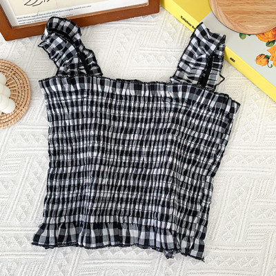 Maiou de damă în carouri model nou cu decolteu pătrat