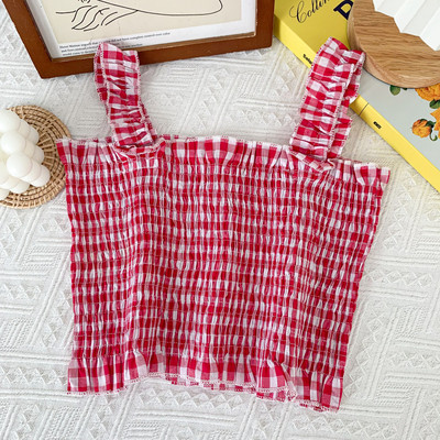 Maiou de damă în carouri model nou cu decolteu pătrat