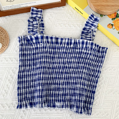 Maiou de damă în carouri model nou cu decolteu pătrat