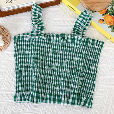 Maiou de damă în carouri model nou cu decolteu pătrat