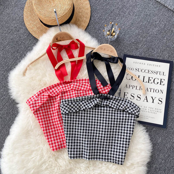 Sieviešu rūtains krūšturis ar kaklasaites divās krāsās