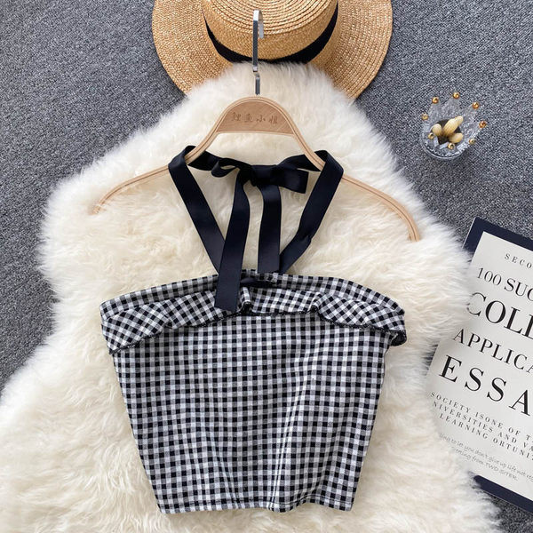 Sieviešu rūtains krūšturis ar kaklasaites divās krāsās