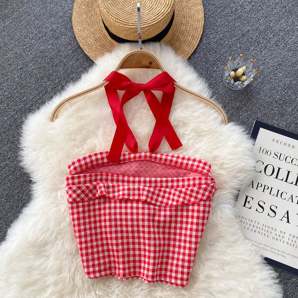 Sieviešu rūtains krūšturis ar kaklasaites divās krāsās