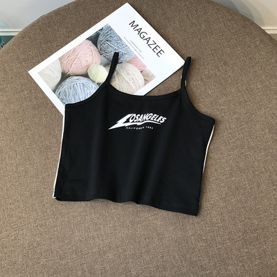 Дамски къс топ с тънки презрамки и надпис