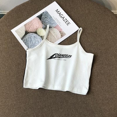 Дамски къс топ с тънки презрамки и надпис