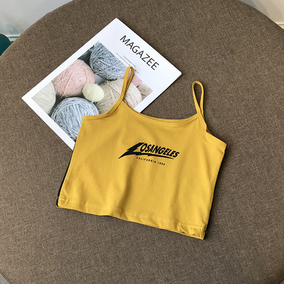 Дамски къс топ с тънки презрамки и надпис