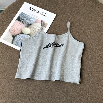 Дамски къс топ с тънки презрамки и надпис