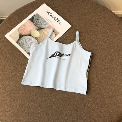 Дамски къс топ с тънки презрамки и надпис