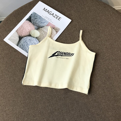 Дамски къс топ с тънки презрамки и надпис