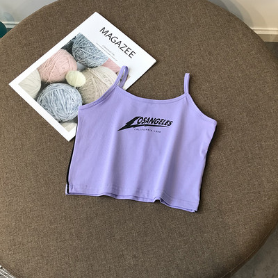 Дамски къс топ с тънки презрамки и надпис